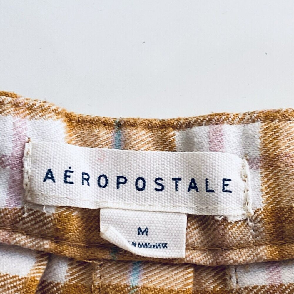 Aeropostale Mini Skirt Medium Gold Plaid Micro Tennis Clueless Academia Preppy - Picture 9 of 11